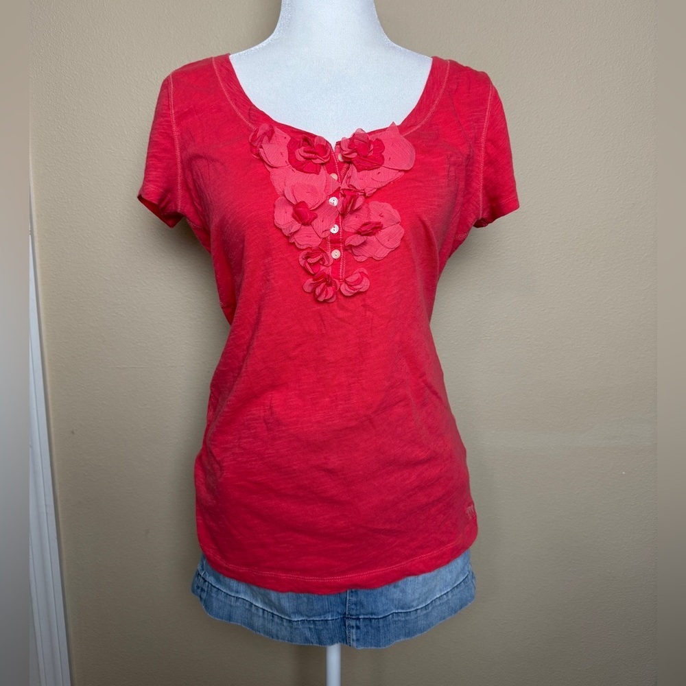 Abercrombie & Fitch Y2K Floral Aplique Button Tee Size Large